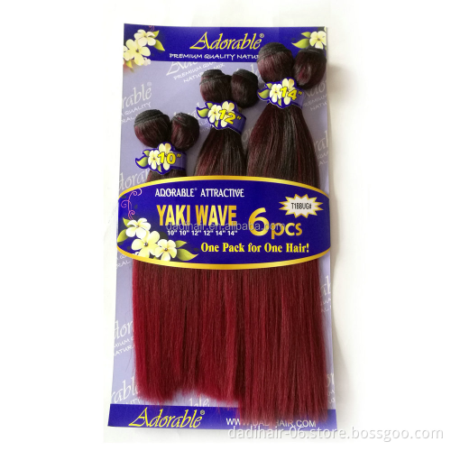 Adorable Synthetic hair Weave Straight Yaki 6pcs hair Extensions 10"-14", full head in package cheap synthetic hair extension